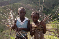 Girls with Firewood on Hillside Haiti