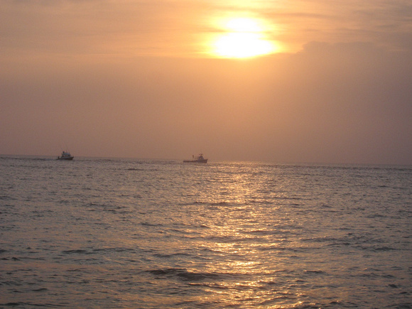 Sunset with fishing boats Cozumel