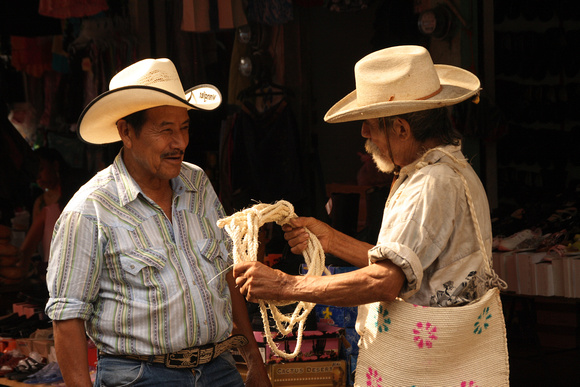 Two men negotiate a rope xilitla Mexico
