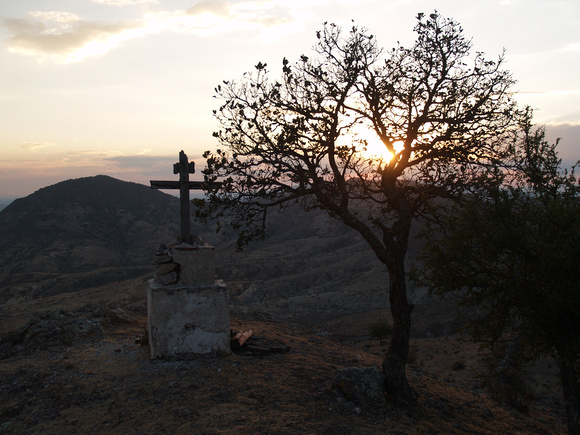 Cross on hill at sunset Queretaro Mexico